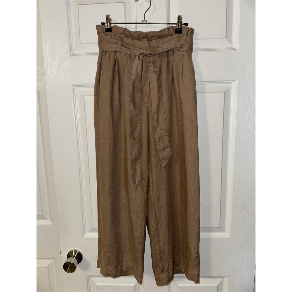 Chelsea28 Women's Size 2 Beige Linen High Waisted Pleated Cropped Wide Leg